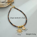Women's leopard print geometric stainless steel necklace with 18K gold plating on adjustable chain