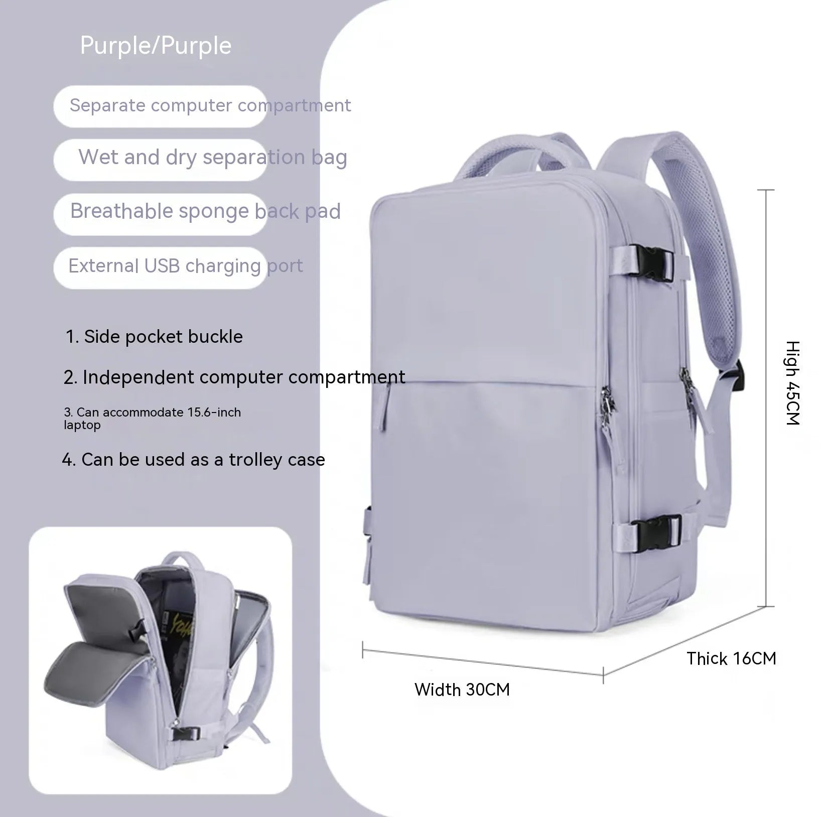 Waterproof nylon mummy backpack in multiple colour options showing large capacity travel bag