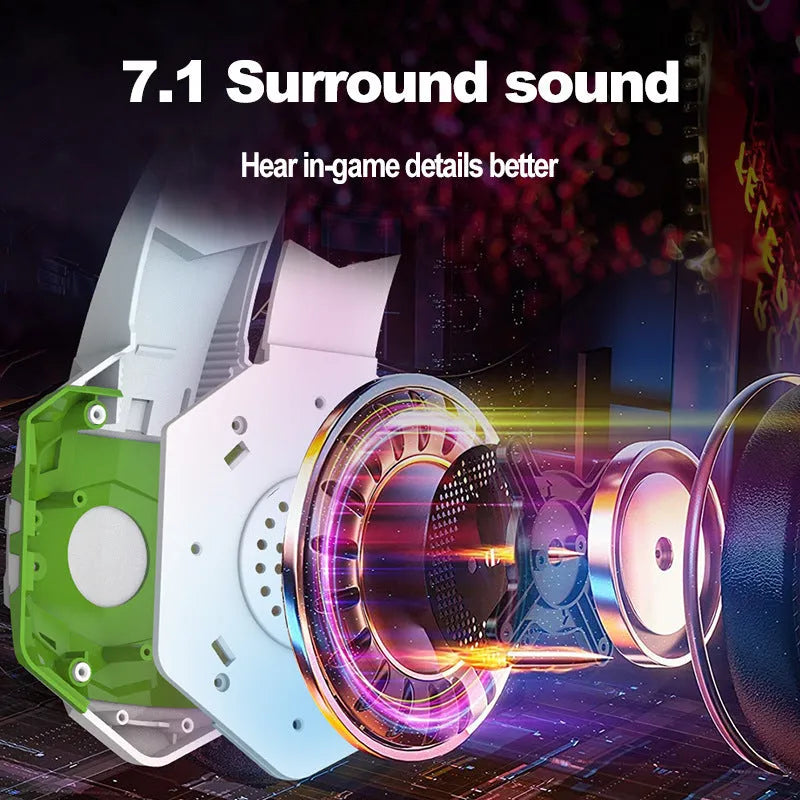 Blue wired computer gaming headset with microphone and LED lighting effects on black background