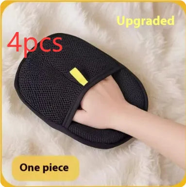 Black pet hair removal glove with silicone bristles for deshedding dogs and cats