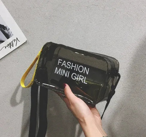 Clear square single shoulder bag made from PC plastic with adjustable strap in multiple colours