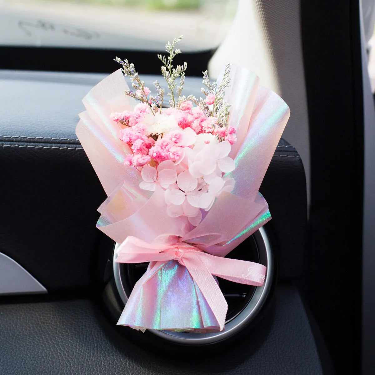 Handmade dried flower bouquet car vent air freshener in a choice of 13 colours.