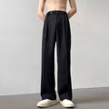 Thin straight black wide leg pants with loose casual fit and non-ironing finish