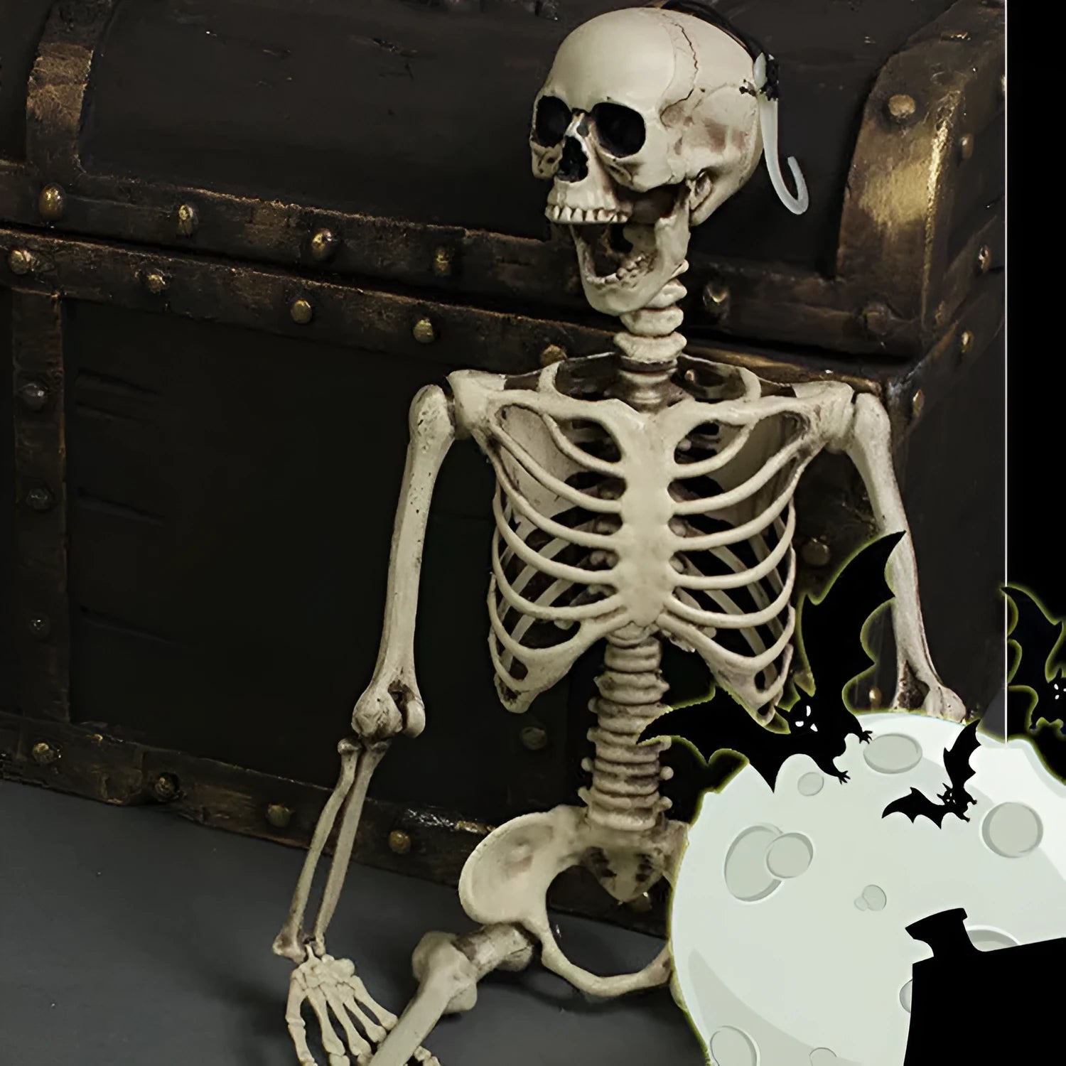 Full-size 170cm tall plastic skeleton prop for Halloween and event decoration.