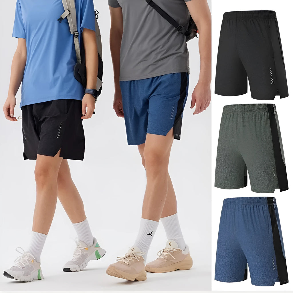 Men's forest green five-point single layer spandex casual shorts on a mid-waist