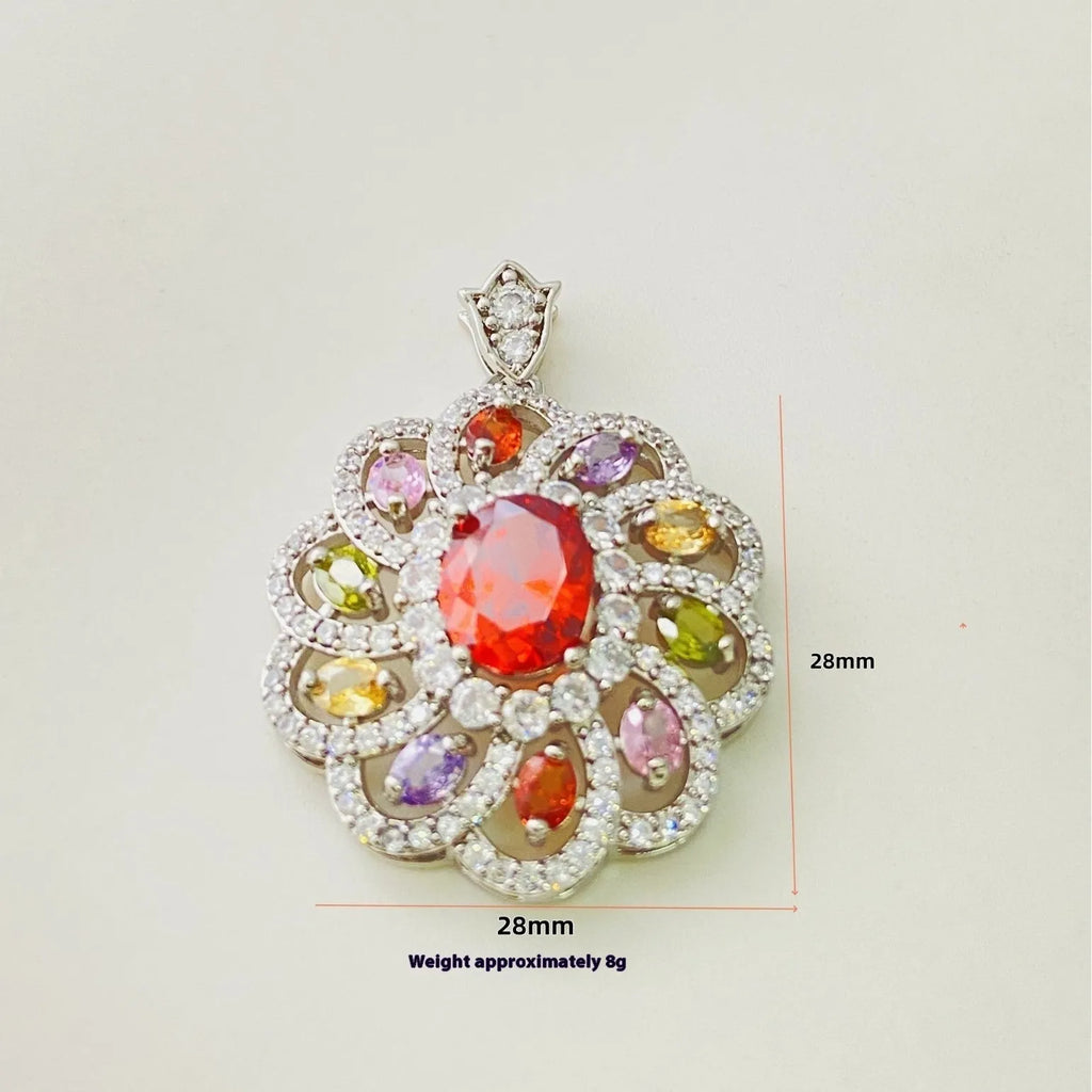 Women's zircon flower pendant necklace in gold, champagne gold and platinum colour options with chain