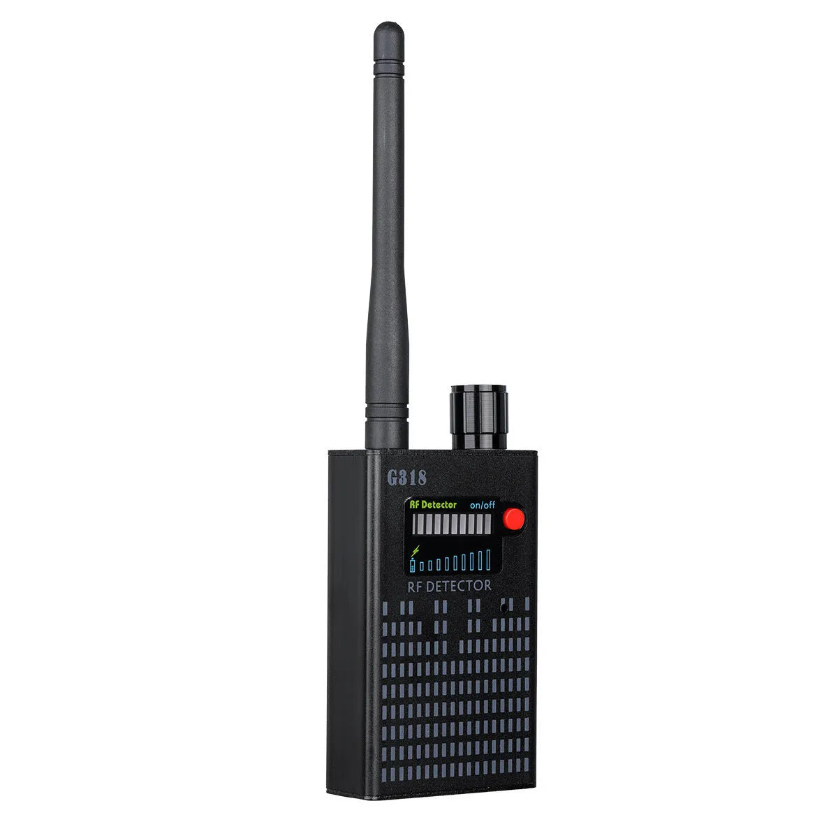 Black G318 hidden camera detector with aluminium alloy body for security checks in public spaces