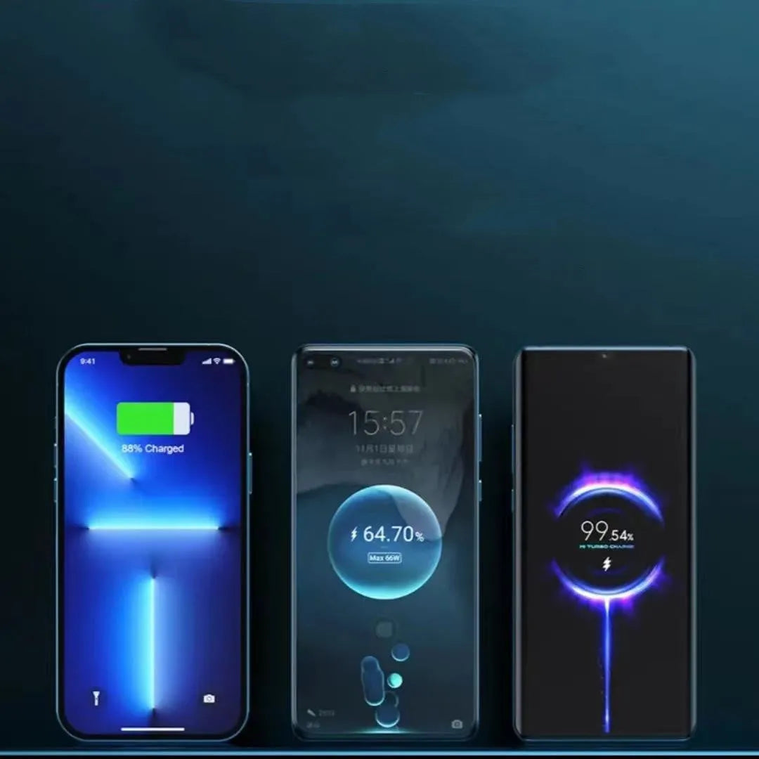 Transparent industrial power bank with aluminium case showing internal 18650 battery cells
