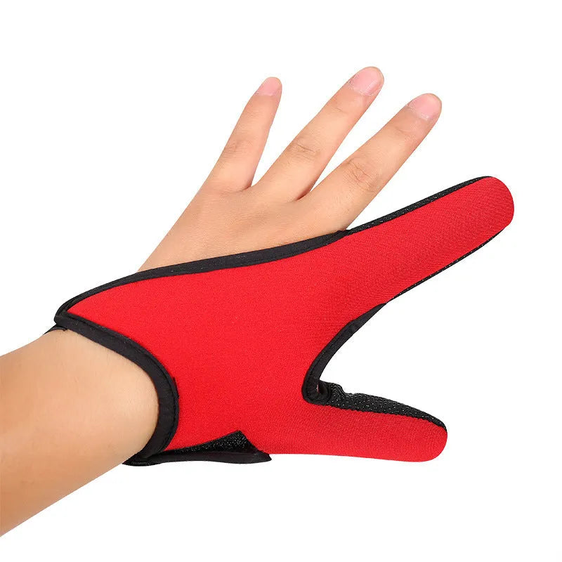 Two finger fishing glove in camouflage colour showing diving cloth back and microfiber palm material.