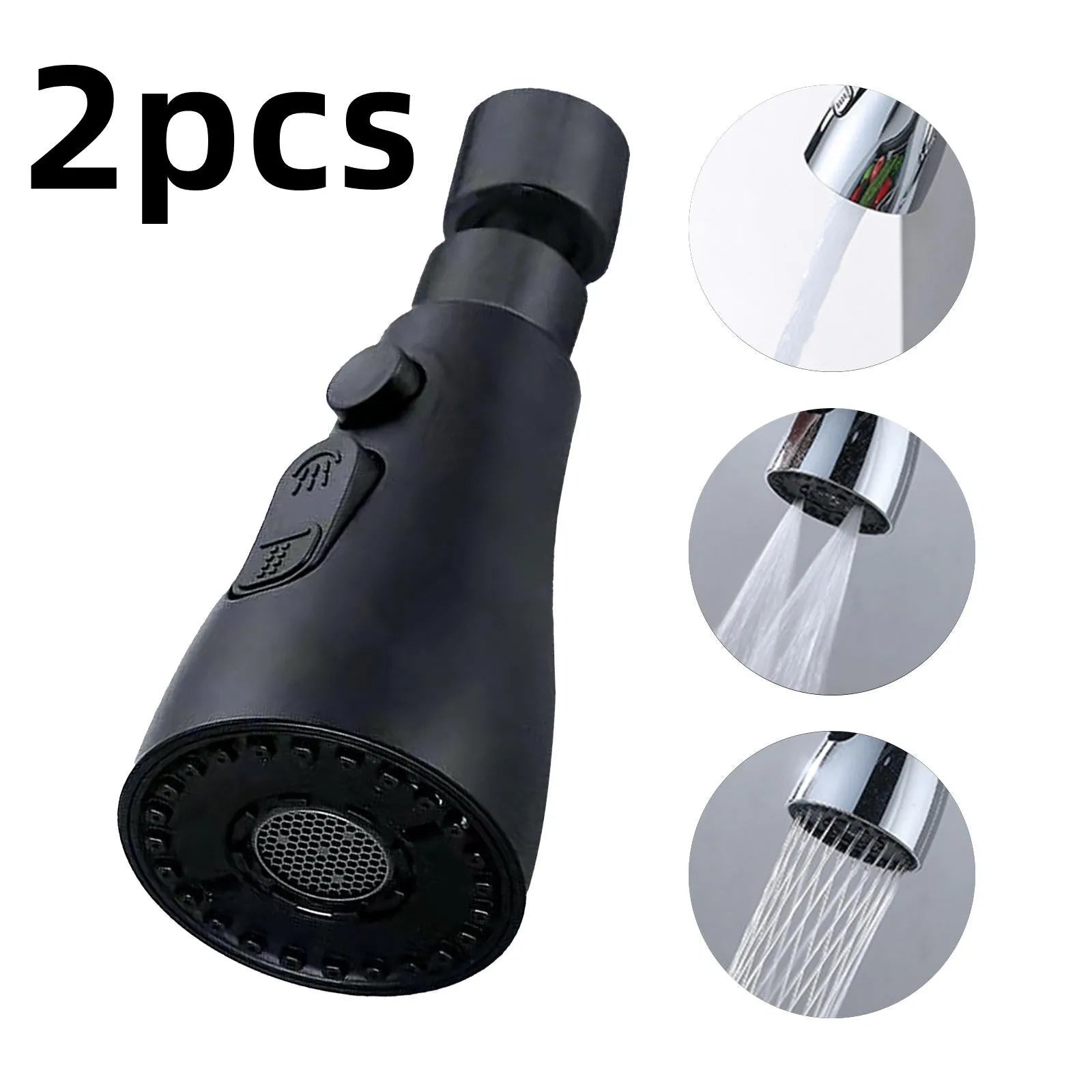 Silver universal pressurised kitchen faucet sprayer with rotating head and three-mode selector