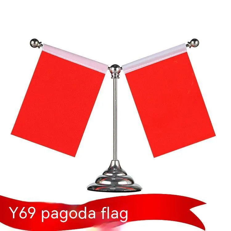 Red polyester flag on telescopic metal rod car dashboard decoration with multiple stand style options