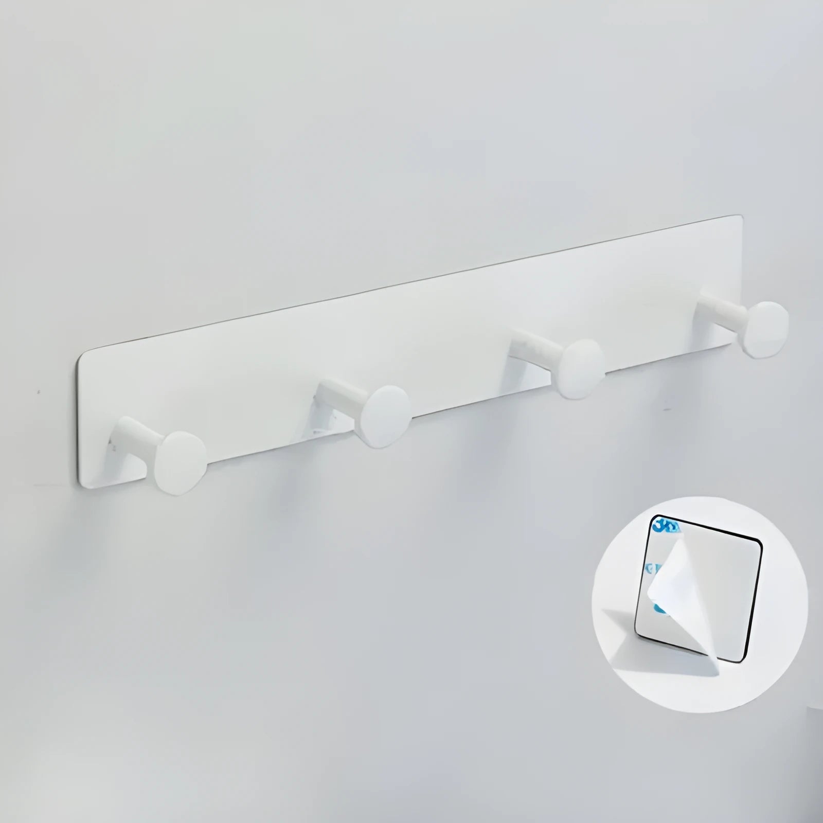 Modern iron adhesive wall hook with multiple rows, shown in white with mounting tape.