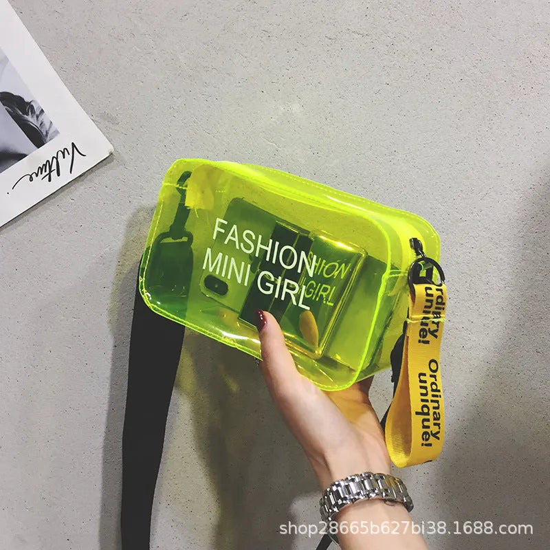 Clear square single shoulder bag made from PC plastic with adjustable strap in multiple colours