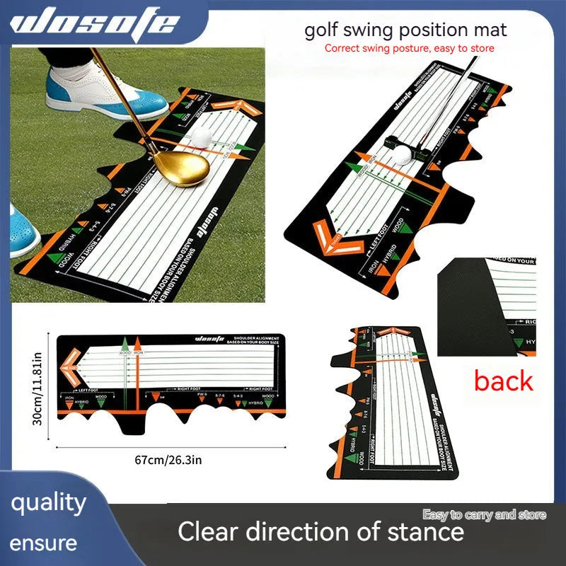 Black neoprene golf swing posture correction pad on a green surface