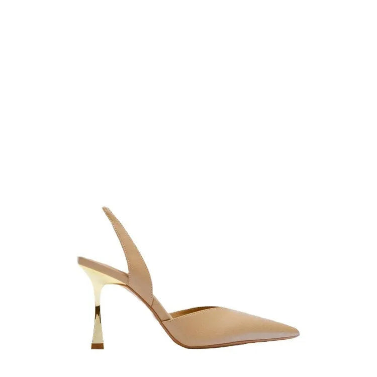 Korean style women's pointed high heels in patent leather, black and apricot colours with shallow mouth design