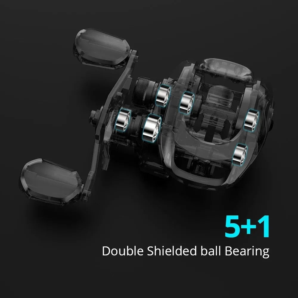 Drip wheel fishing reel showing rocking wheel line mechanism with left and right hand configuration options