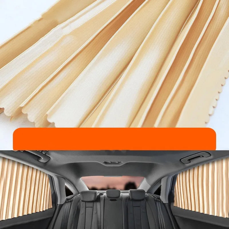 Retractable car sunshade curtain in black colour showing roller shutter mechanism