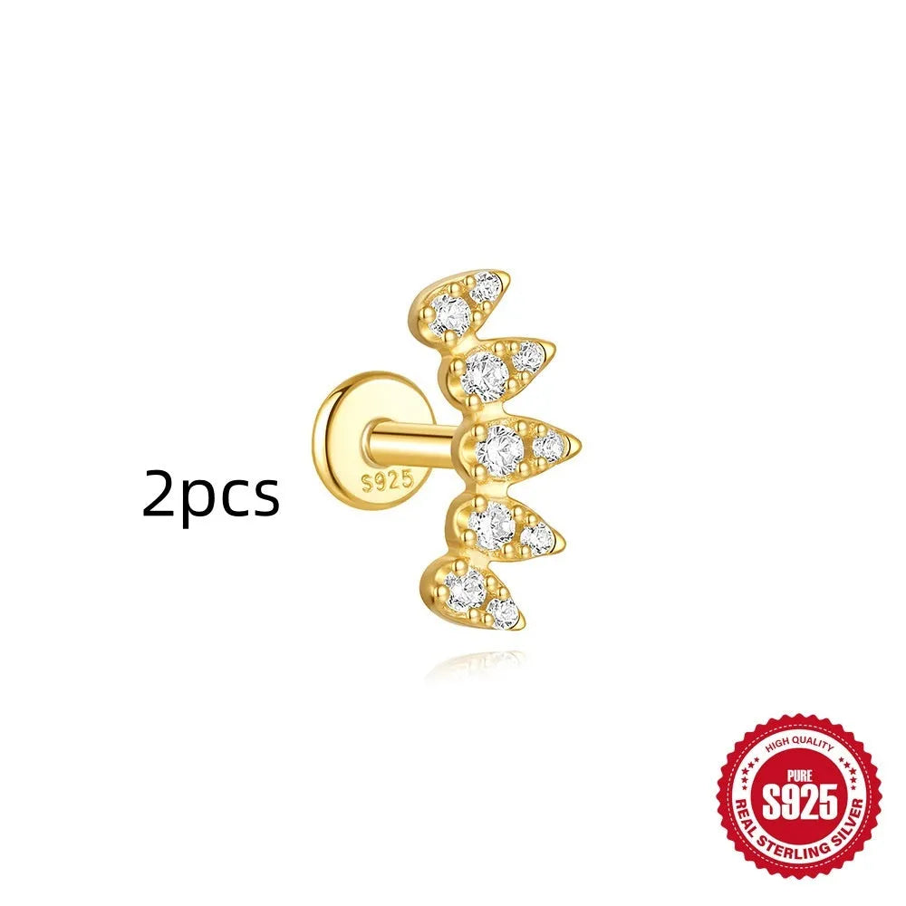 S925 sterling silver geometric kite earrings with rhinestones and chain tassel in gold tone