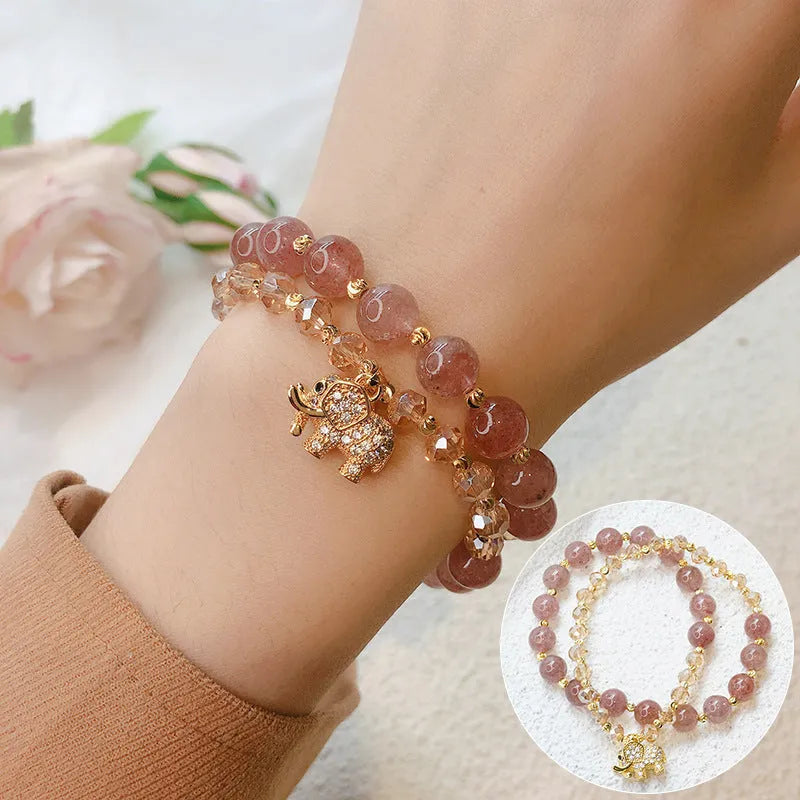 Retro colour hair crystal bracelet for women with strawberry quartz beads