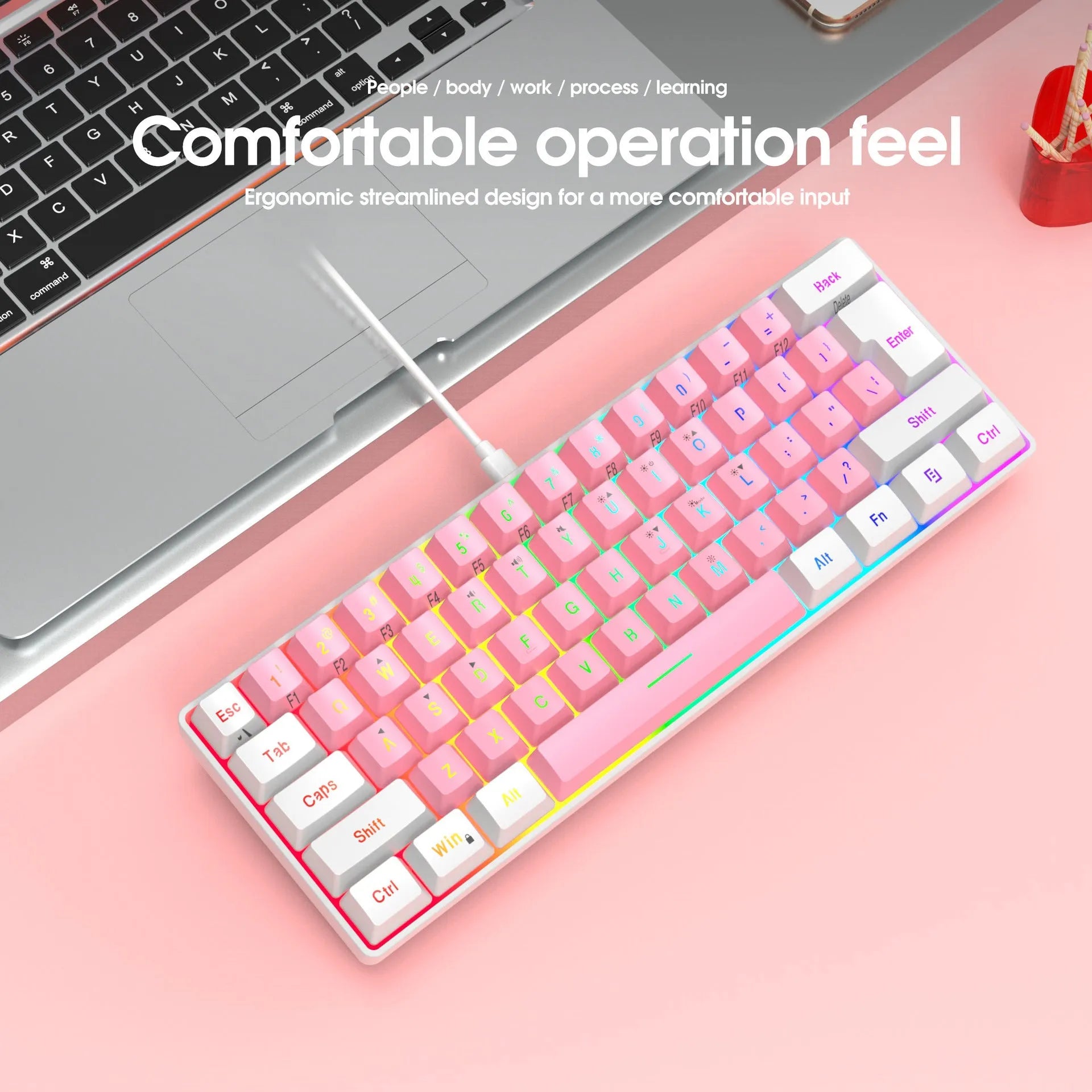 Wired 61 key membrane keyboard with USB cable in white and black colour option