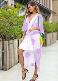 Light purple beach dress with lace embroidery cardigan style swimsuit cover-up