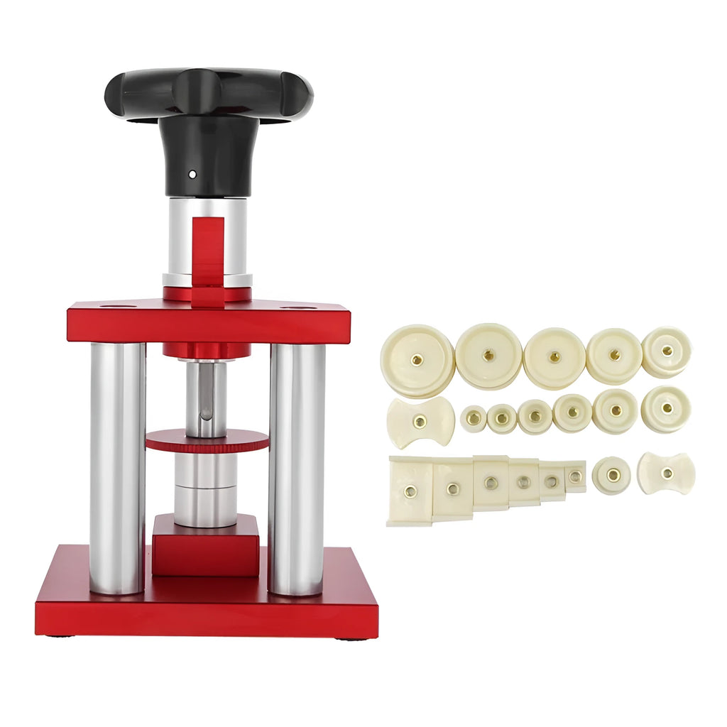 Watch back cover press tool with spiral cap presser and 20 plastic moulds for household watch repair