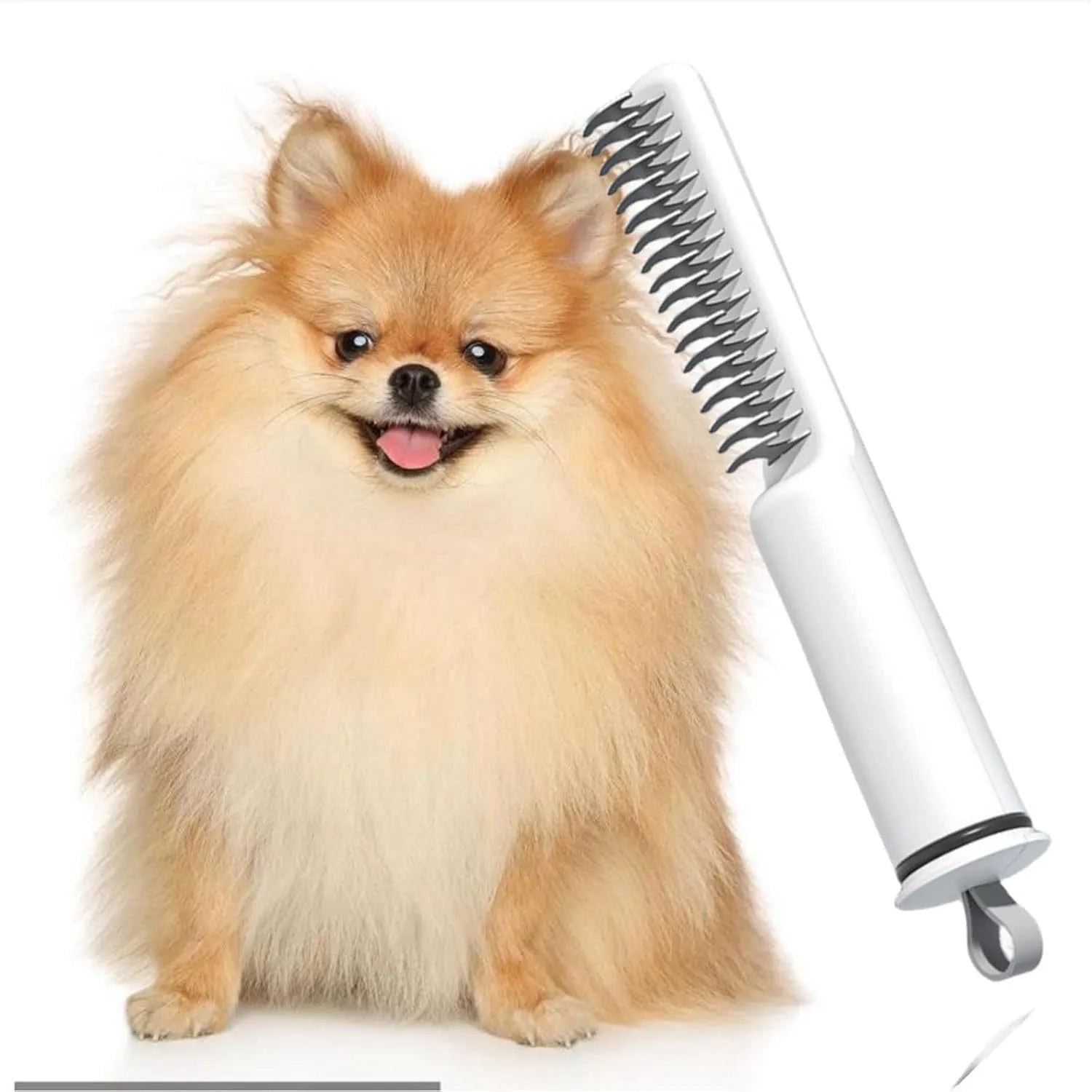 Stainless steel pet dematting comb with ergonomic handle for removing knots from dog coats