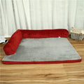 Corduroy pet sofa dog bed in grey colour with a non-slip base, shown in a medium size.