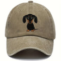 Retro washed cotton baseball cap with a Dachshund print on the front, featuring a peaked dome crown.