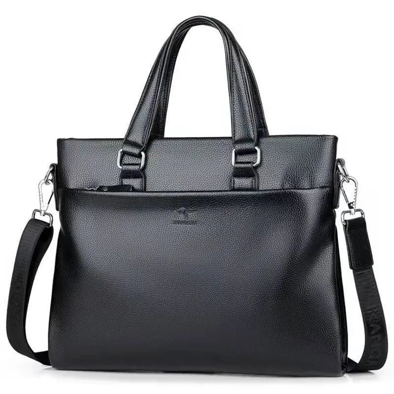 Black and brown PU leather men's crossbody messenger bag with splicing style.