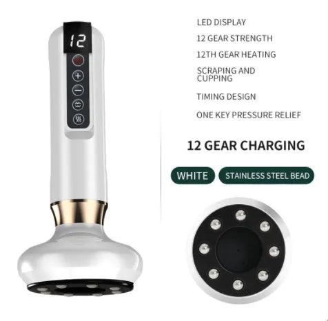 Green electric vacuum cupping massager device with suction cups and USB charger.