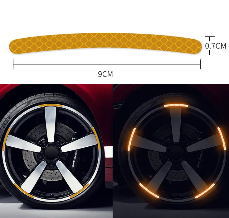 20-piece set of arc-shaped PVC reflective stickers for car wheel hubs in multiple colour options