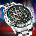 Men's double-sided hollow-out mechanical watch with luminous hands and stainless steel strap