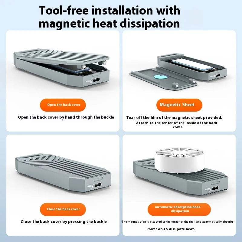 Silver aluminium external SSD enclosure for M.2 drives with Thunderbolt 4 40Gbps port