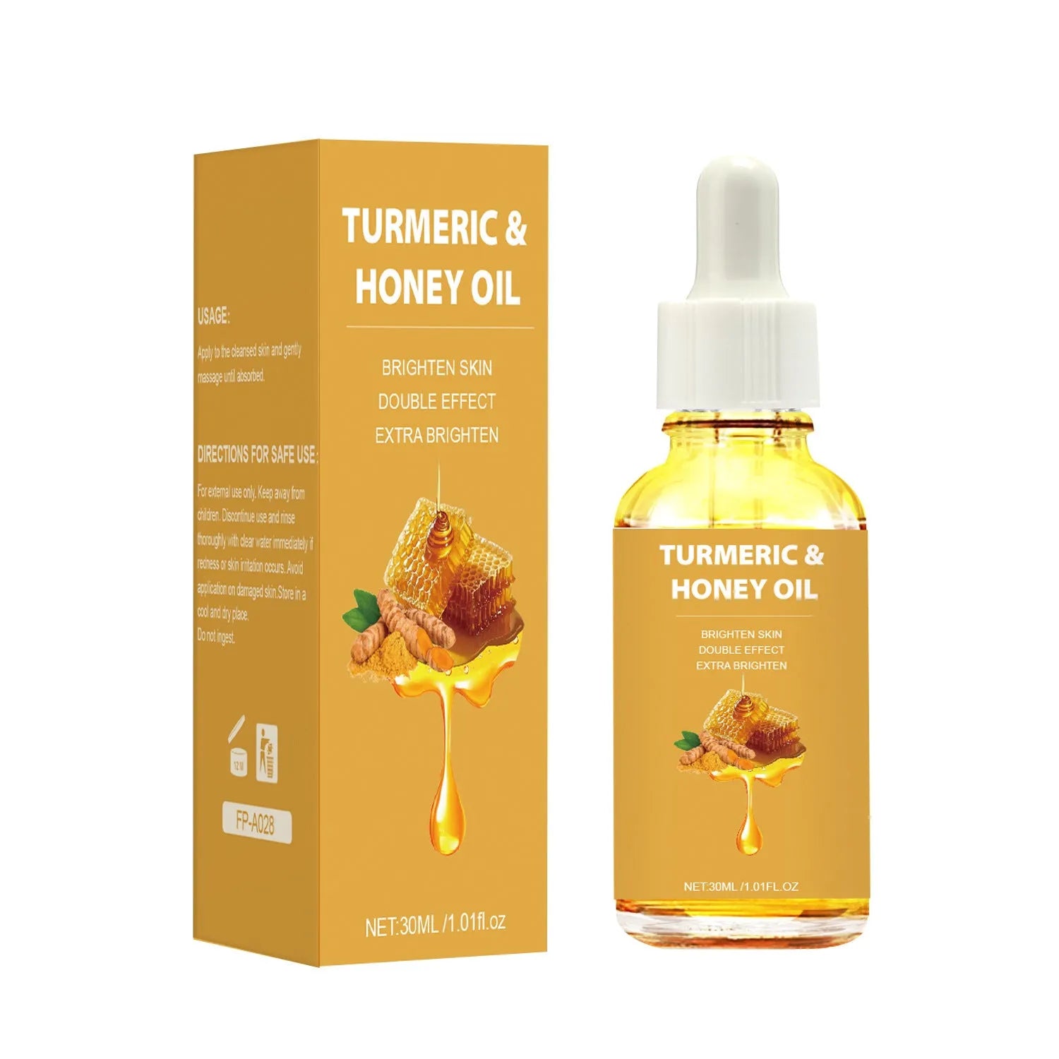 30ml glass bottle of turmeric honey essential oil with neutral packaging for facial beauty