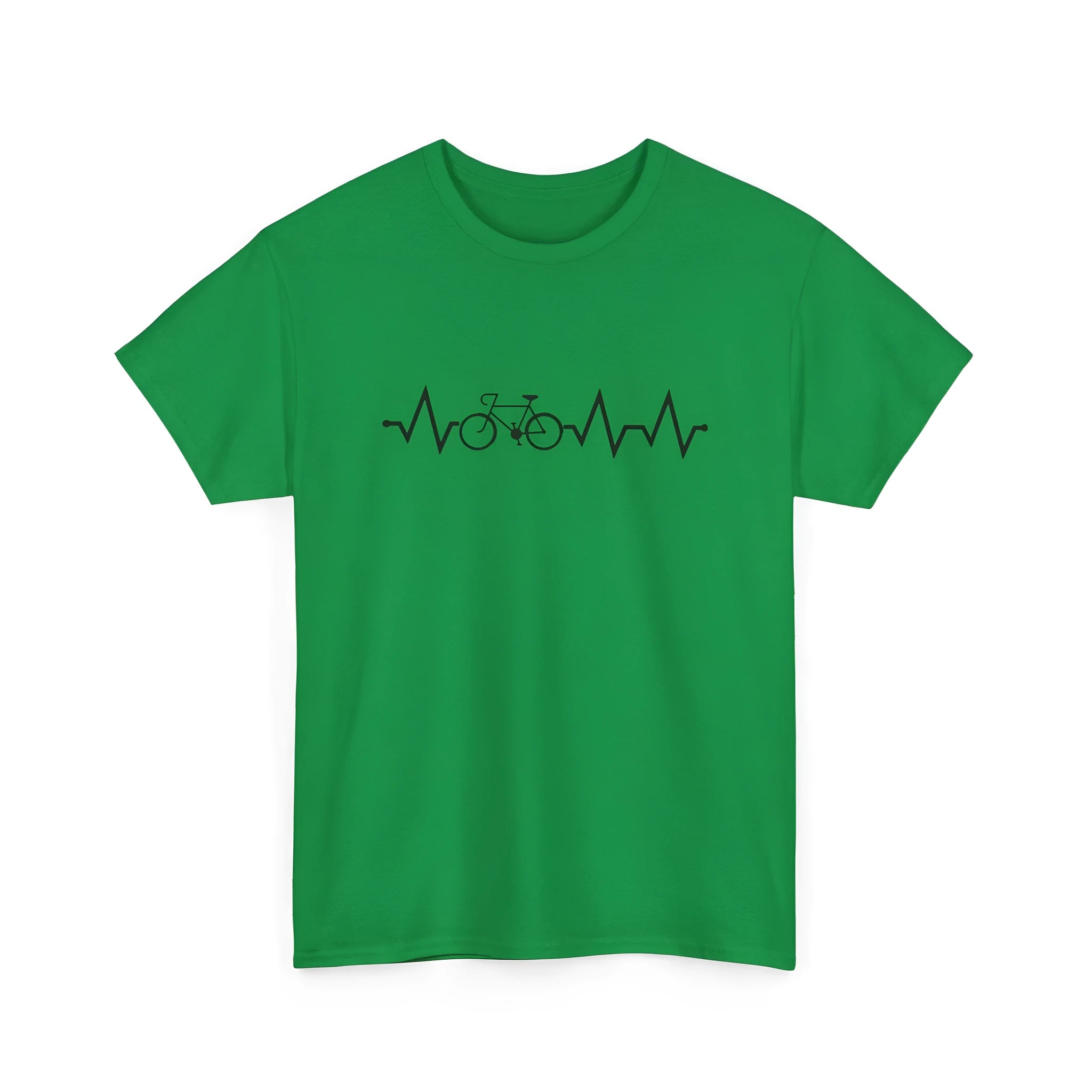Green cotton T-shirt with white letter print showing short sleeves and regular fit