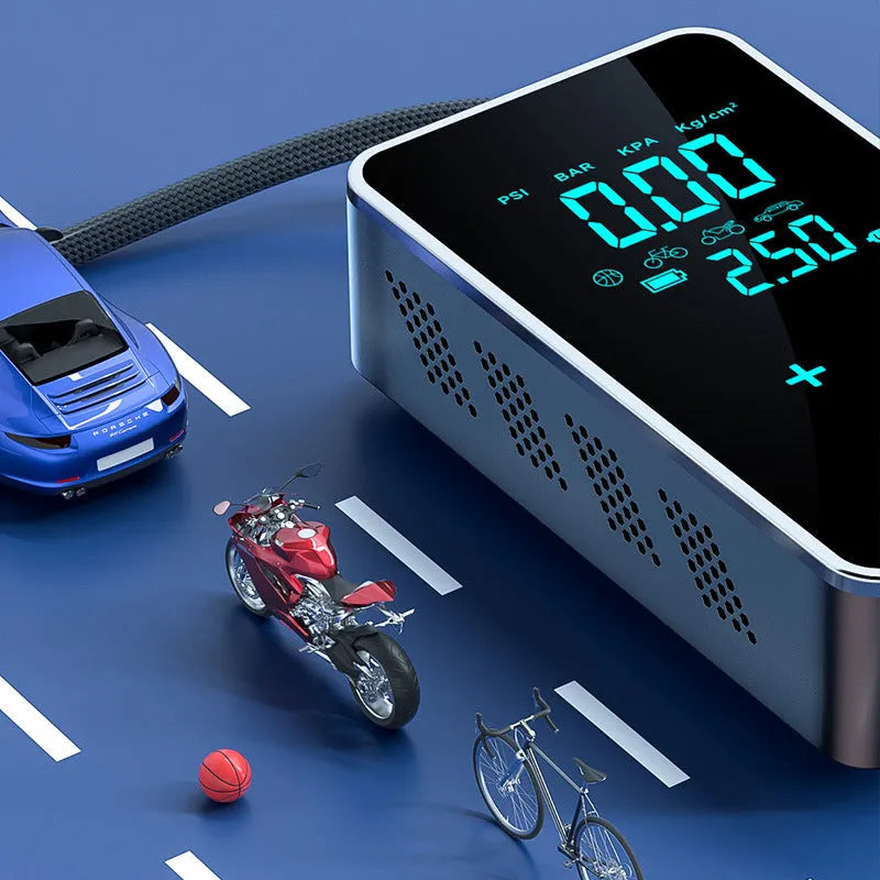 Wireless portable car tyre inflator pump with LCD screen and Type-C charging cable