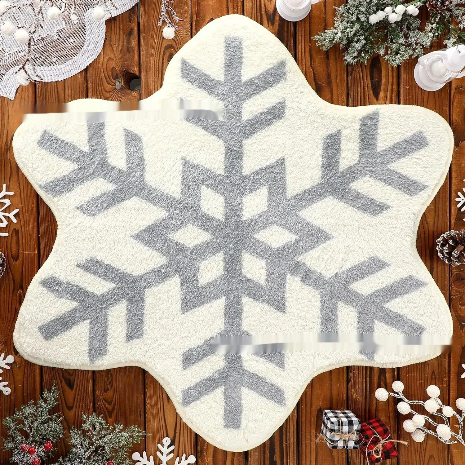 Christmas round pad polyester carpet on floor in 60cm or 80cm size, showing one of ten festive printed designs.