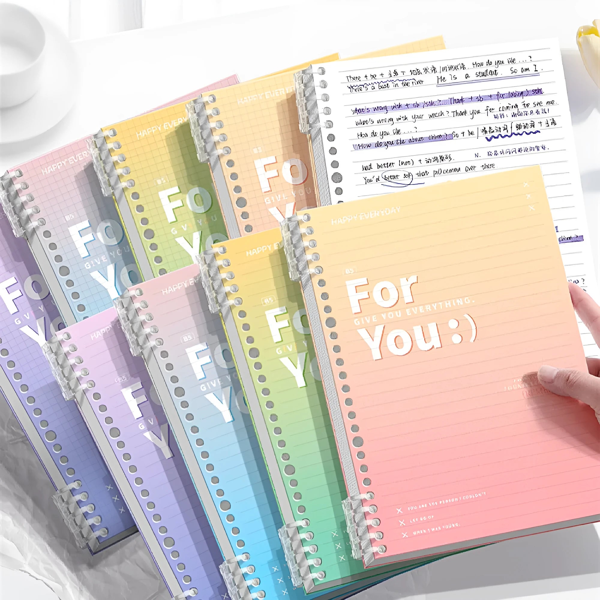 Removable coil gradient notepad with PP cover in multiple colour options