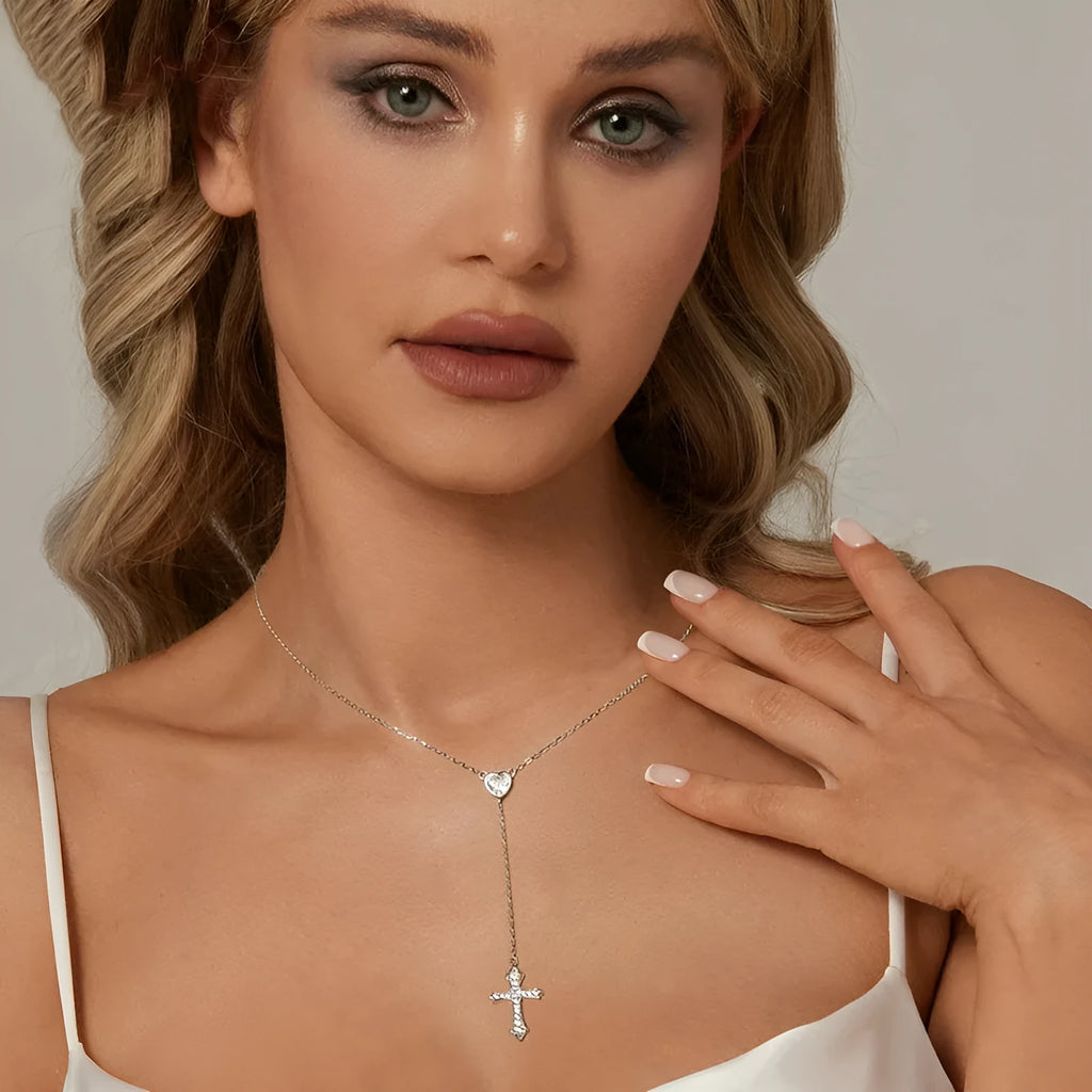 925 silver cross pendant necklace with O-ring chain in BSN384 colour