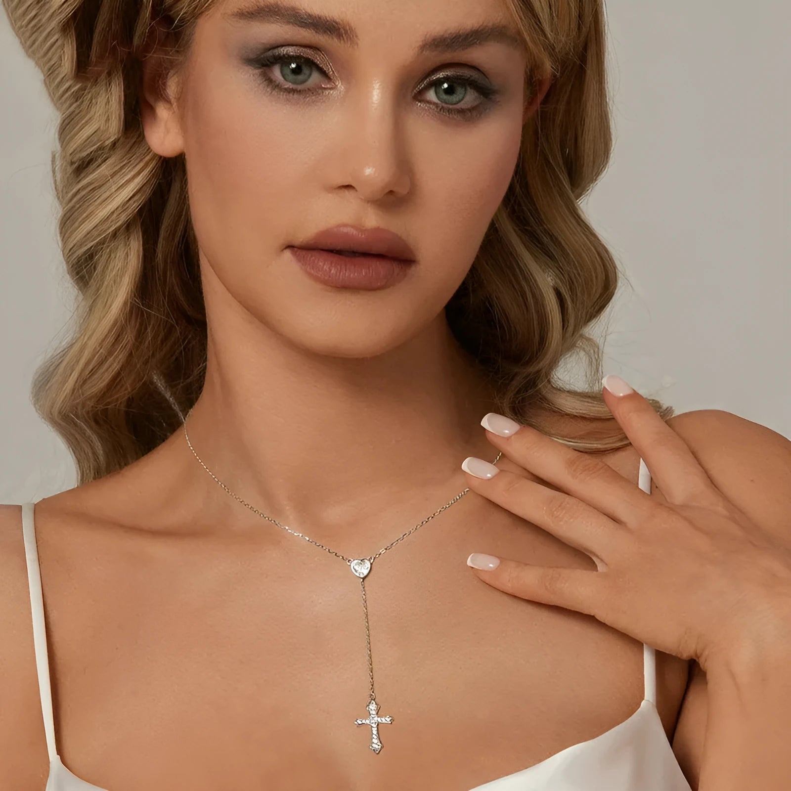 925 silver cross pendant necklace with O-ring chain in BSN384 colour