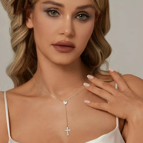 925 silver cross pendant necklace with O-ring chain in BSN384 colour