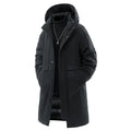 Men's loose fit windproof thickened polyester fibre winter coat in army green, front view with side pockets