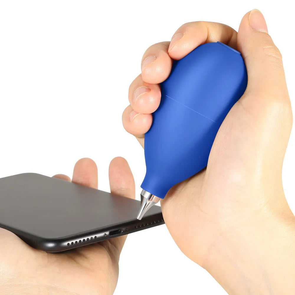 Black and blue rubber dust removal air blowing tool for cleaning cameras, phones and clocks
