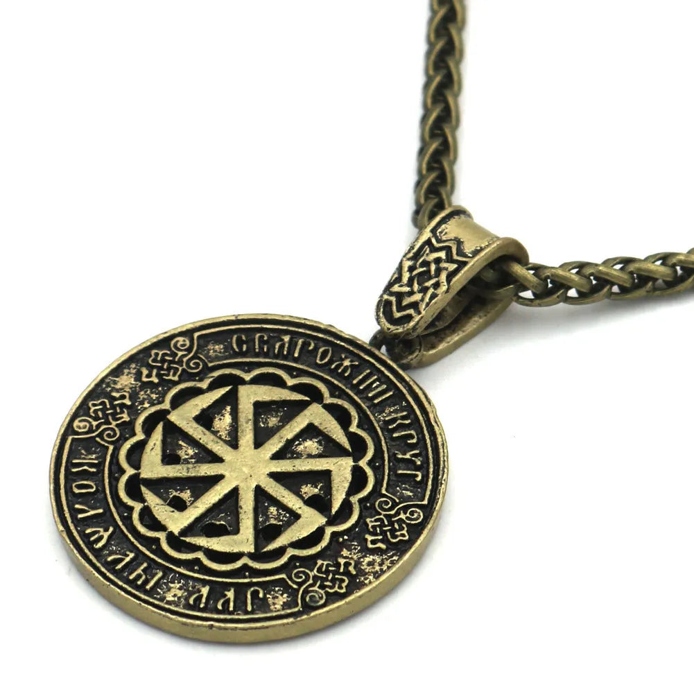 Lunavin ODing logo pendant necklace with Nordic design on an adjustable alloy snake bones chain and leather rope.