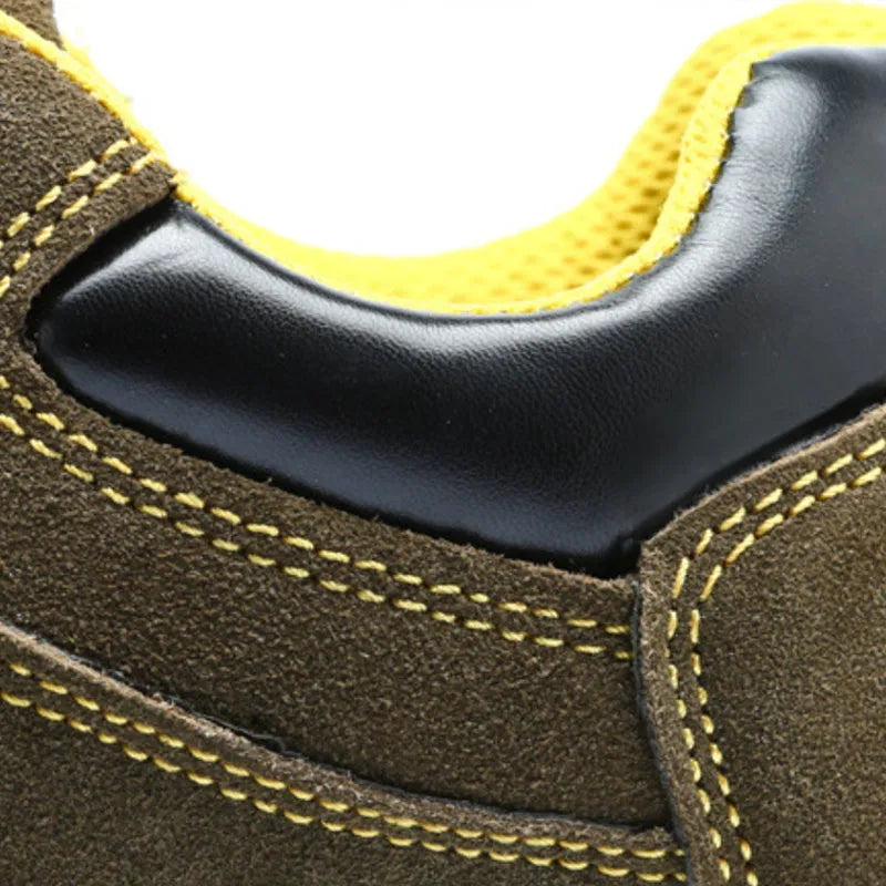 Bronze cowhide steel toe safety shoes with anti-skid sole for workplace protection