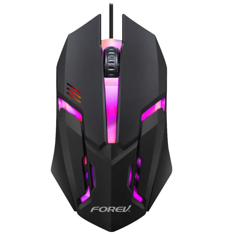 Black 104-key mechanical gaming keyboard with backlight and optical mouse on desktop