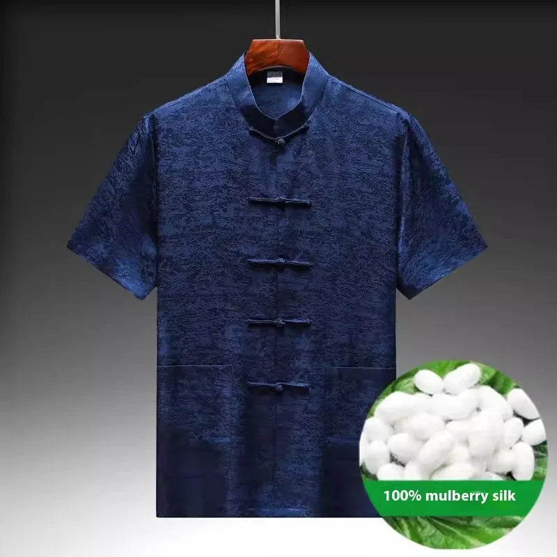 Traditional Chinese Tang suit for men in Mulberry silk fabric, available in multiple colours and sizes
