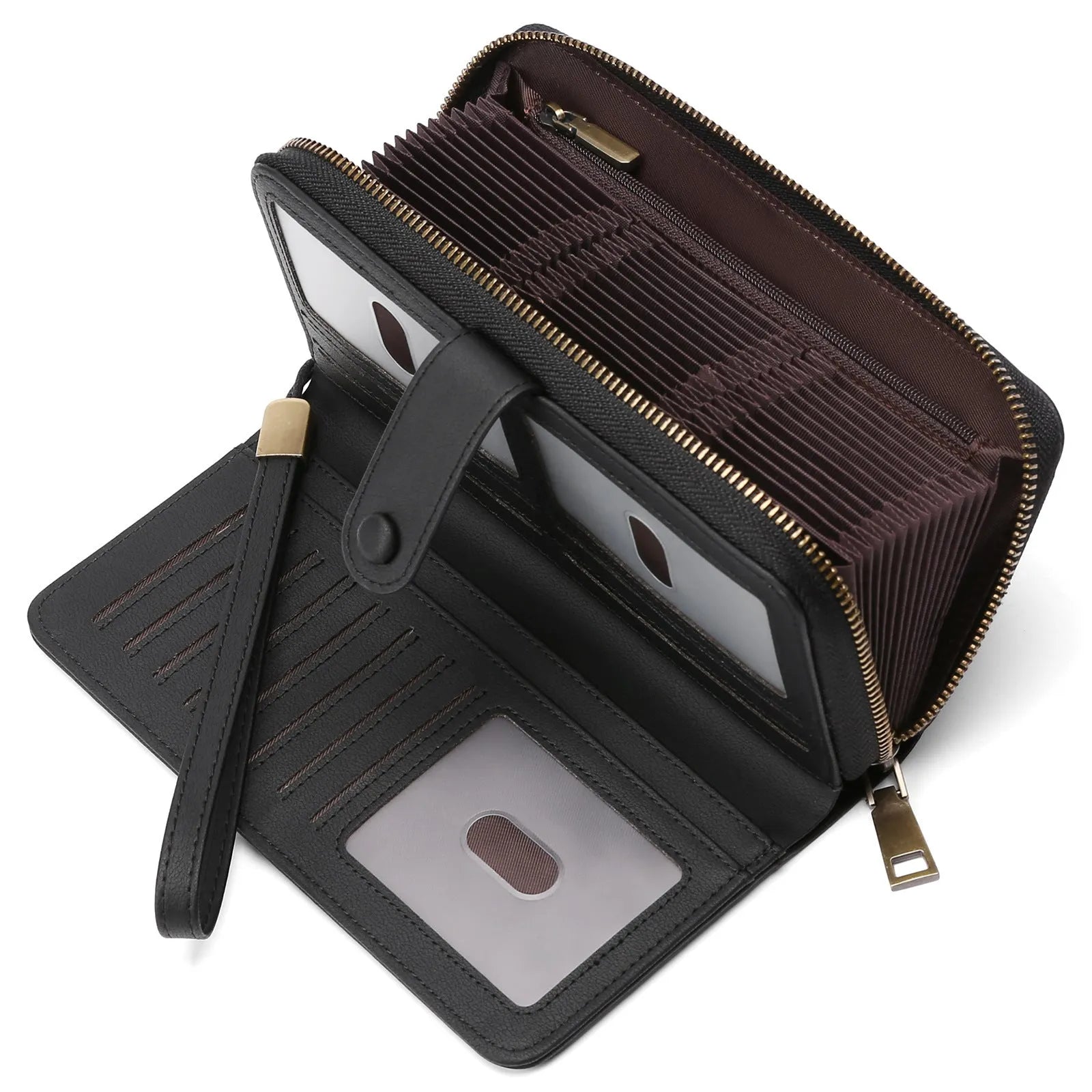 Women's expanding card holder wallet passport bag in synthetic leather with RFID protection