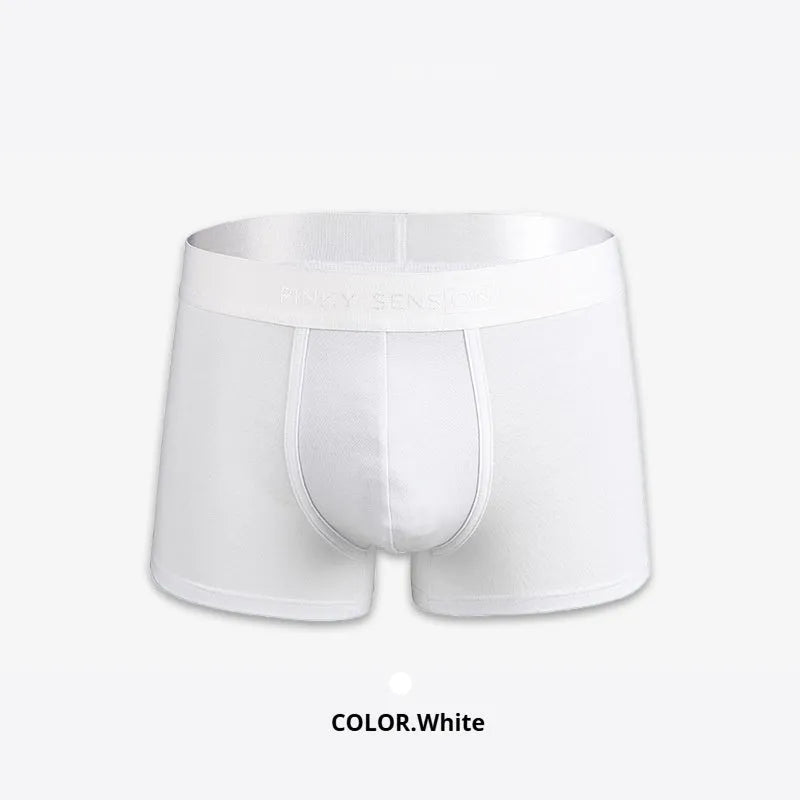 Men's solid colour cotton boxer underwear in black, white, silver grey, and light green